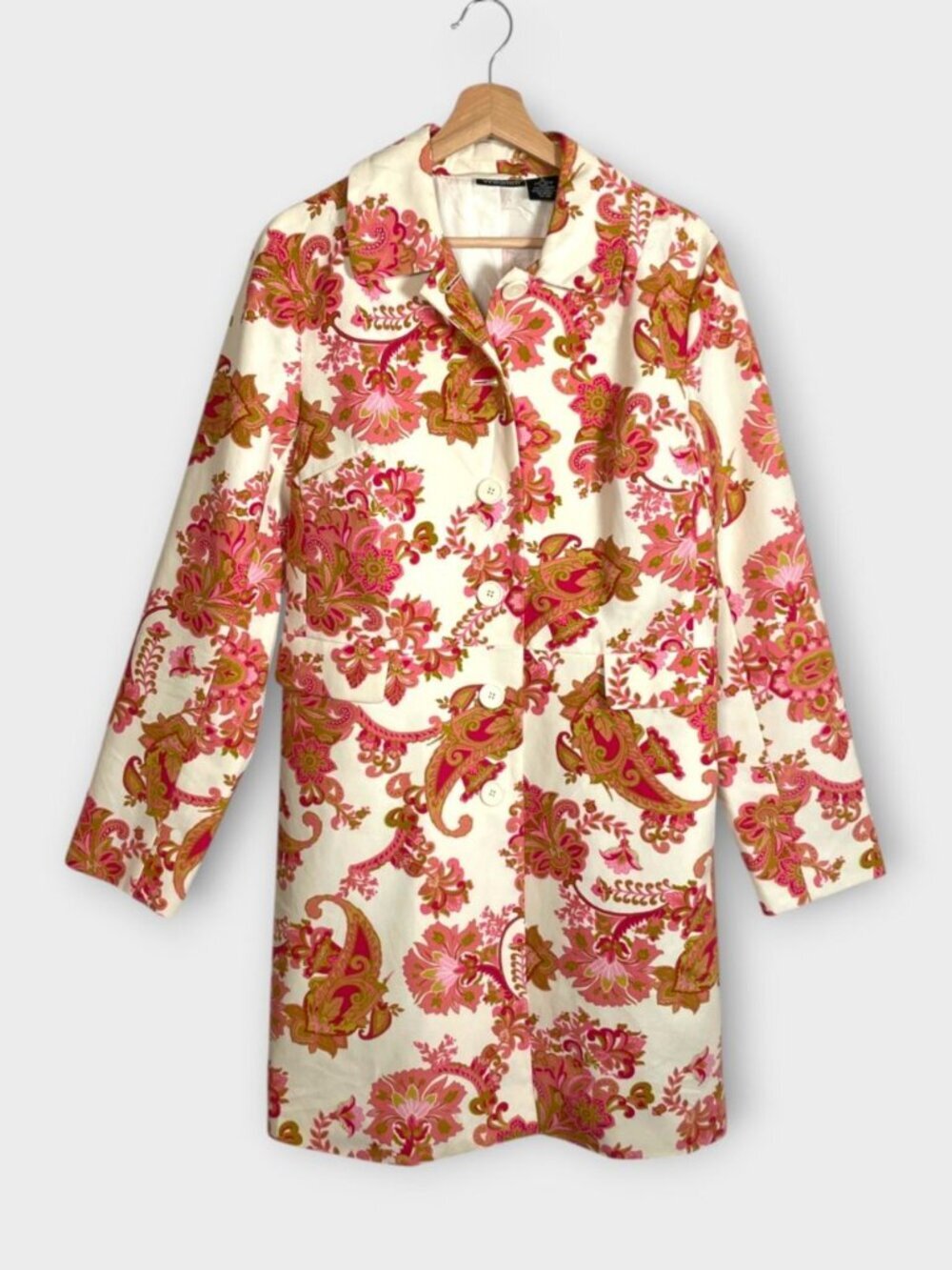 Willi Smith Trench Jacket LARGE 100% Cotton Lined Lightweight Spring Paisley